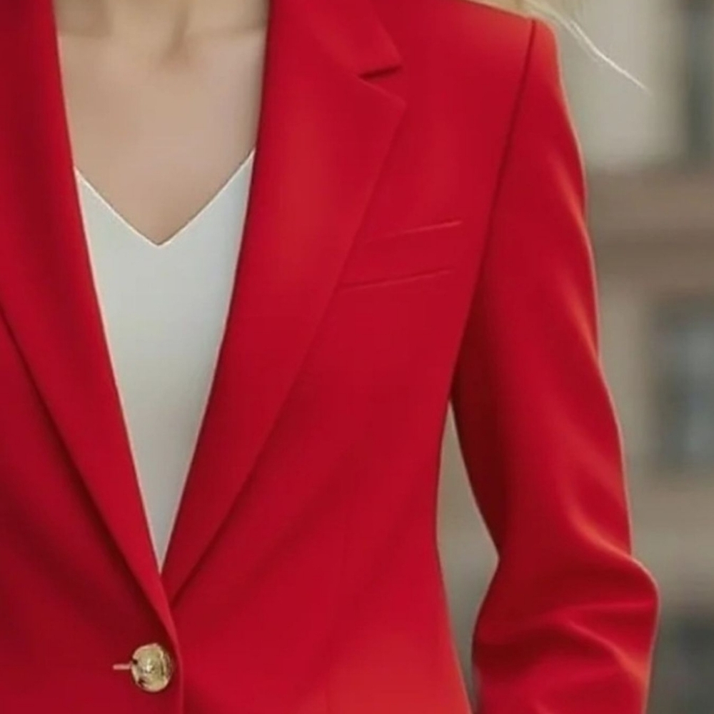 Red Women's One Button Blazer - Picture 2 of 8